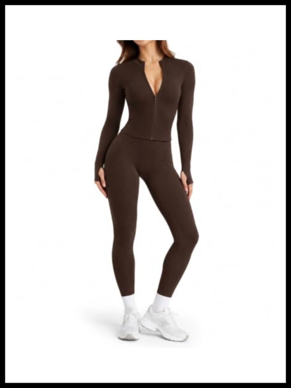 Women's 2 Piece Seamless Ribbed Workout Set with Zip Up Jacket & High Waisted